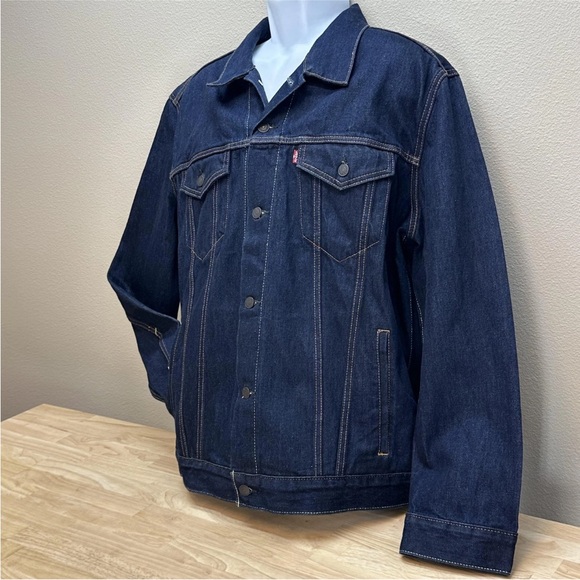 Levis Denim Jacket Dark Wash Trucker Classic Button Front Pockets - Picture 2 of 15